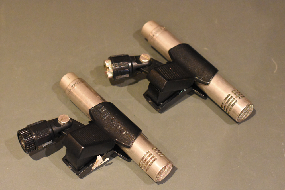 Two Calrec CM1050 condenser microphones